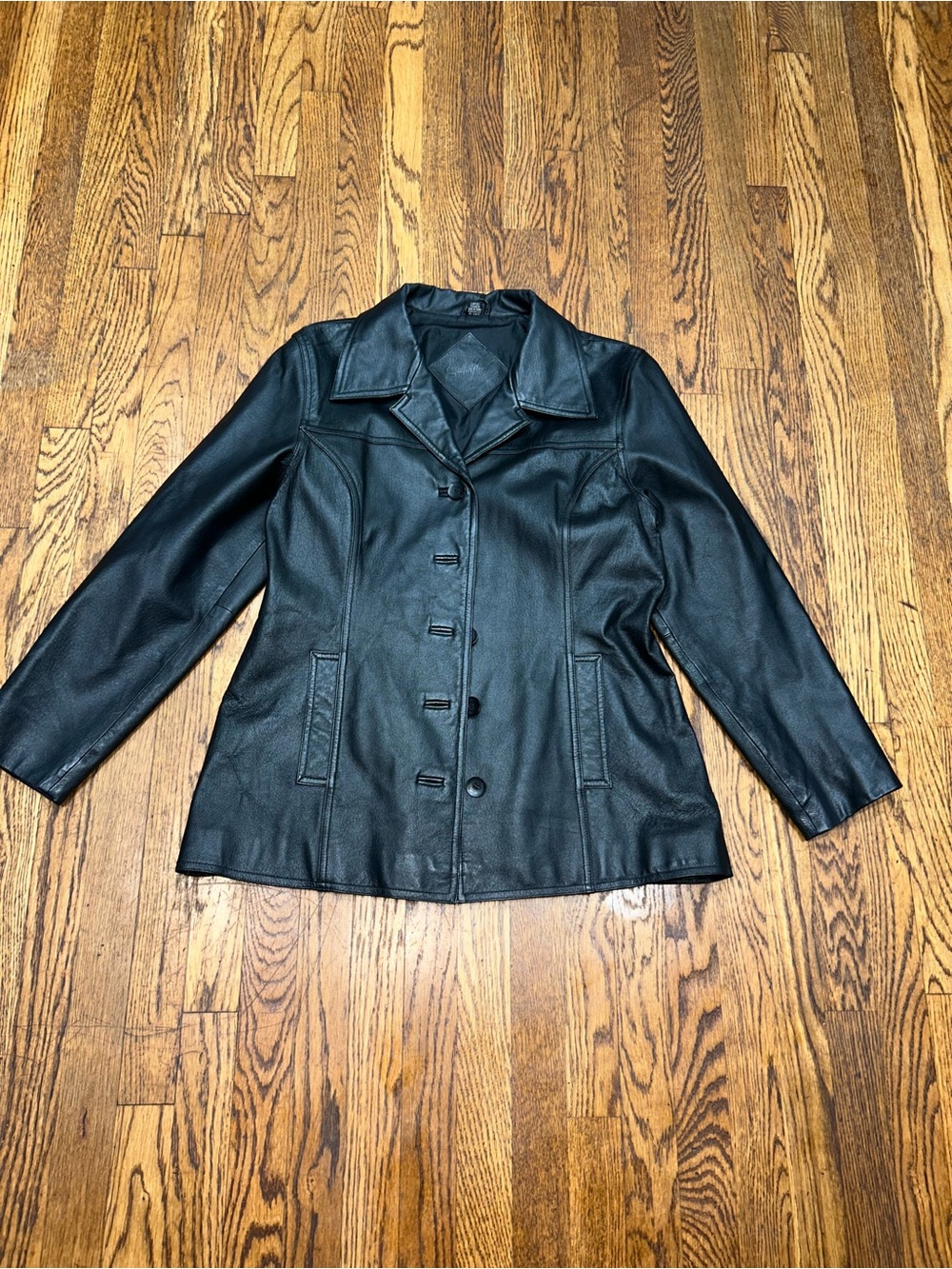 Jacqueline Ferrar Women’s Black Genuine Leather Button Front Jacket Size L - Picture 2 of 11